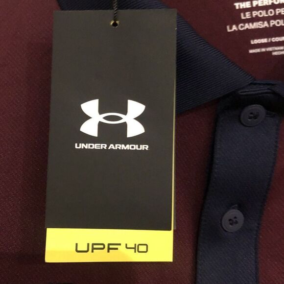 New Under‎ Armour Blocked “The Performance Polo” Golf Polo Large Maroon & Blue - Picture 5 of 7